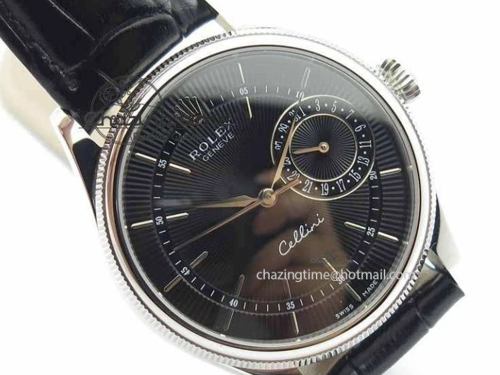 1223 Cellini Date VF Best Edition SS Black Dial Stick Markers On Black Leather Strap A Lightweight 3725